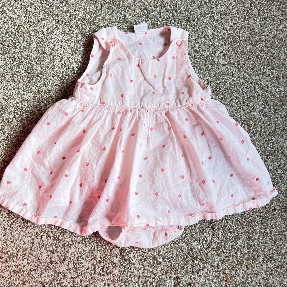 H&M Pink Strawberry Cotton Dress w/ Snap Bottom (Size 6-9M) *Flaw*